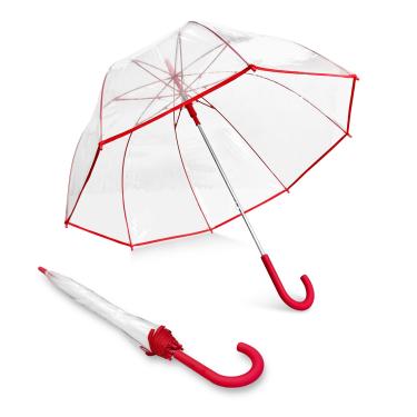 Imagem de Guarda-chuva com cúpula bolha para estação meteorológica, abertura automática, cúpula transparente, à prova de vento, impermeável, leve, Vermelho, 52 Inch Arc, Compacto