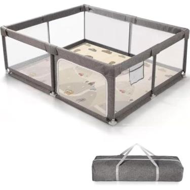 Imagem de Cercadinho Infantil Portátil 150x170cm com Portinha e Bolsa – Tela Respirável 360°, Estrutura Reforçada e Base Antiderrapante – Parquinho/Piscina de Bolinhas para Bebê