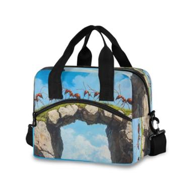 Imagem de Blueangle Lancheira isolada com formigas em uma estampa de ponte, alça de ombro removível e alça - lancheira reutilizável para homens e mulheres (295)