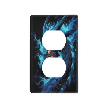 Imagem de Blueangle Placa de parede Dragon Duplex Outlets, tamanho padrão, placas de cobertura de tomada elétrica de 1 gangue para decoração de quarto de escritório em casa, 4,53 x 2,76 polegadas (452)