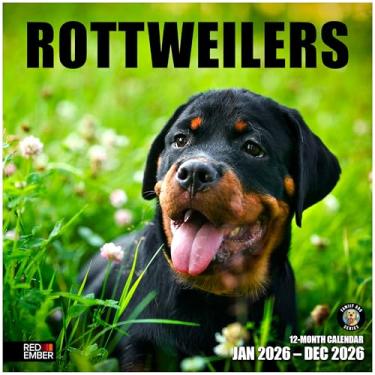 Imagem de RED EMBER Rottweilers 2026 Calendário de parede de 12 meses | 30,5 cm x 61 cm aberto | Papel grosso e resistente | Presente | Calendário 2026