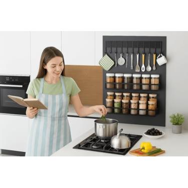 Imagem de Suporte Organizador Magnético em Aço Carbono Geladeira Cozinha Multiuso (Preto)