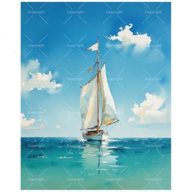 Imagem de Kit de pintura de barco à vela por números para adultos – Pintura de barco à vela no mar, conjunto de tinta acrílica, adequado para iniciantes, arte náutica para decoração de casa ou presentes