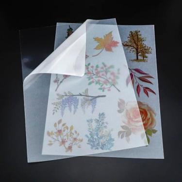 Imagem de Papel adesivo de velino imprimível para impressoras a jato de tinta e laser, folha completa de 21 x 28 cm, 25 folhas, semitransparente, adesivo de velino imprimível para álbuns, diários de bala