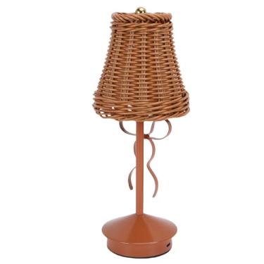 Imagem de Hyuduo Lâmpada de Mesa Toque Escurecimento 3 Temperaturas Cor Recarregável Vintage Pc Rattan Lâmpada Cabeceira Com para o Quarto Sala Estar Estudo (BROWN)