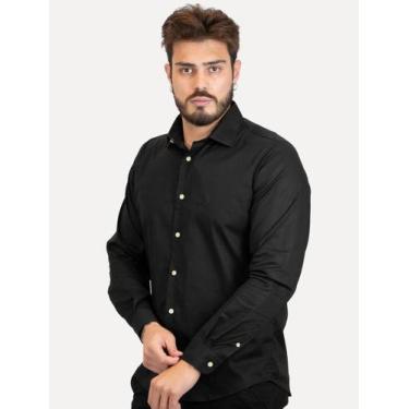 Imagem de Camisa Ralph Lauren Masculina Slim Office Mono Stretch Preta, S/P