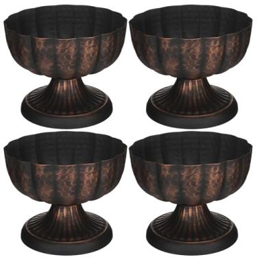 Imagem de Ninehaoou 4 peças de vaso de compota de bronze preto envelhecido para centros de mesa, tigela de compota, 20 cm de largura, vintage, decorativo, antigo, urna, vaso para eventos de casamento, festa de