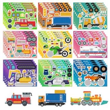 Imagem de Adesivos de caminhão com 36 folhas, faça seus próprios adesivos de caminhão monstro para crianças, adesivos de carro misturados e combinados para decorações de festa de monstros, artesanato em sala de