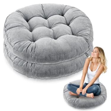 Imagem de Jerify Almofadas de chão 55 x 55 cm quadradas redondas grandes almofadas de chão para sala de aula adulto meditação piquenique festa almofada para assento presente de Natal (redondo, cinza claro, 2