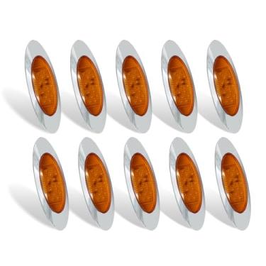 Imagem de 10 peças de 16,5 cm, 16 luzes de LED ovais âmbar com moldura cromada, substituição de luz panelite ultrafina para caminhão Peterbilt Kenworth Freightliner