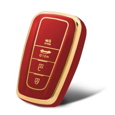 Imagem de WORCAS Capa de chaveiro de TPU macio compatível com Toyota 2018-2022 Camry RAV4 Highlander Avalon C-HR Prius Corolla GT86 Smart Key -2 3 4 Button (vermelho)