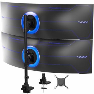 Imagem de VIVO Suporte de mesa de monitor ultralargo empilhado verticalmente duplo para telas de até 57 polegadas, suporte ajustável resistente para 2 Ultrawides, capacidade de 27 kg, preto, STAND-V257R
