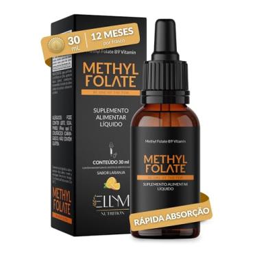 Imagem de Vitamina B9 Metilfolato em Gotas Sublingual 30 mL ELLYM NUTRITION Sabor Laranja O Ácido Fólico Auxilia na Formação do Tubo Neural do Feto Durante a Gravidez (30 mL)