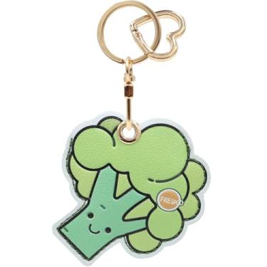 Imagem de Capa MC Fashion de couro PU compatível com AirTag, lindo rastreador GPS com tema vegetal e chaveiro (brócolis)