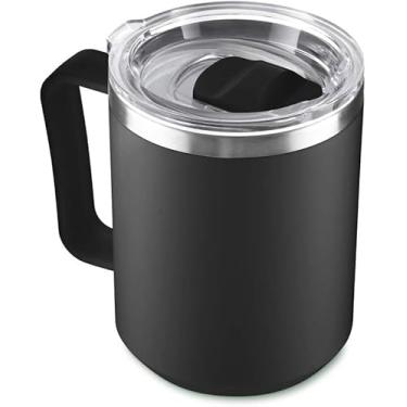 Imagem de Caneca Térmica Café 450ml Preta com Tampa e Alça | Copo Térmico Inox 304 Parede Dupla p/Água, Chá e Suco | Mug Reutilizável Isolada Térmica Anti-Respingo