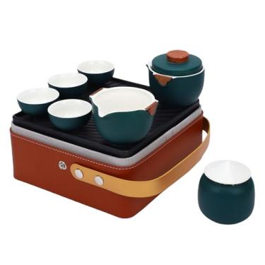 Imagem de Jectse Conjunto de chá Gongfu, Bule de Cerâmica Verde Escuro Com Copos e Estojo de Armazenamento para Viagem, Acessórios de chá Portáteis Elegantes para Amantes de chá