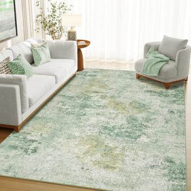 Imagem de ARKIKI Tapete lavável para sala de estar, antiderrapante, macio, moderno, abstrato, grande, tapetes neutros para quarto, sala de jantar, escritório em casa, dormitório, decoração de interiores, verde