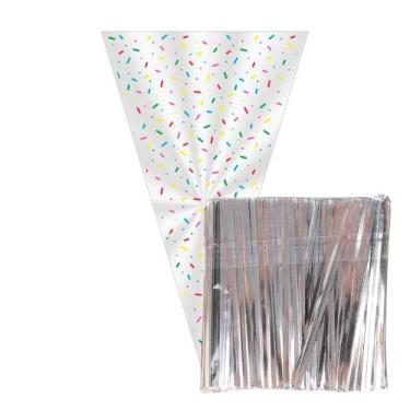 Imagem de 100 Saco Cone para Lembrancinha 18x30cm com Fecho - AAZ, Granulado