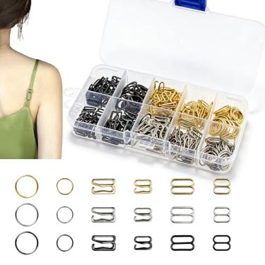 Imagem de SHRJ Kit de 360 peças de ganchos de alça de sutiã, 3 estilos, ganchos de costura de metal, anéis de sutiã e sliders, clipes de roupa de banho, fecho deslizante, controle deslizante para roupa de banho