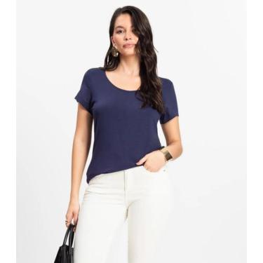 Imagem de Blusa Feminina Viscotorcion Básica Rovitex Azul, G, Azul