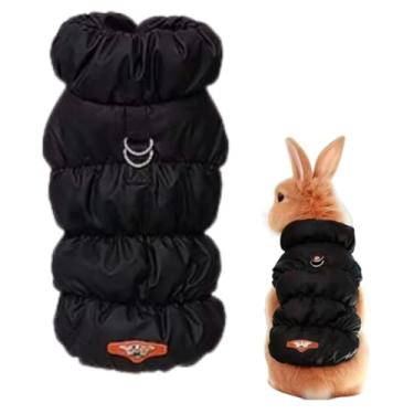 Imagem de Roupas de coelho para animais de estimação, casaco de inverno forrado com lã espessa, jaqueta fofa e quente, adequada para coelhos, gatinhos, filhotes e outros animais de estimação pequenos (preto, GG