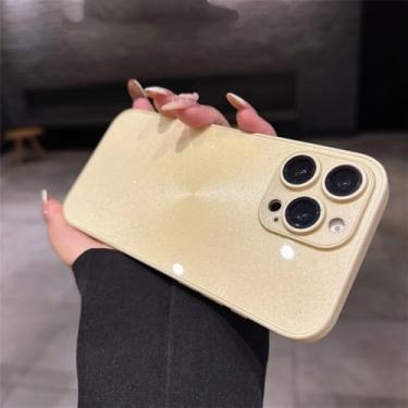 Imagem de Capa com textura brilhante para iPhone 16, 15, 14, 13, 12 e 11 Pro Max, com proteção para lente, cor amarelo leite, compatível com iPhone 11 Pro Max.