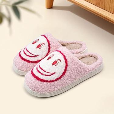 Imagem de Chinelos de rosto sorridente para mulheres e homens, retrô, macio, quente, para casa, antiderrapante, estilo casal, sapatos casuais de pelúcia forrados com lã, sapatos para casa, unissex, uso interno