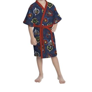 Imagem de Roupão de Banho Infantil Vingadores Aveludado Azul Algodão Menino Lepp