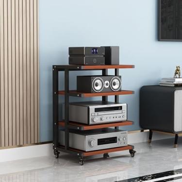 Imagem de Av Stand Gabinete de componentes de áudio HiFi Rack amplificador Rack de console de videogame Rack de armazenamento aberto multifuncional (madeira teca, 6 camadas)