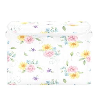 Imagem de Burbuja Caixa de armazenamento de flores com tampa e alças, caixa de armazenamento grande dobrável para prateleiras armário quarto escritório organizador