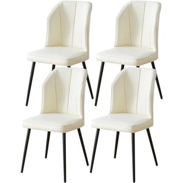 Imagem de Conjunto de 4 cadeiras de jantar estofadas modernas com pernas de metal preto, cadeira lateral de maquiagem de couro sintético macio