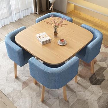 Imagem de Conjunto de mesa de jantar de 80 cm, escritório, negócios, hotel, lobby, sala de recepção, mesa de clube, 1 mesa e 4 cadeiras, adequado para lounge, sala de estar, cozinha (azul)