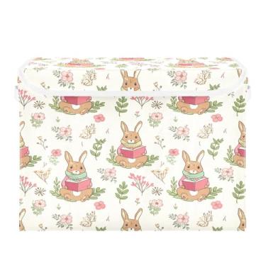 Imagem de SEHANY Cestas de armazenamento fofas de coelho de desenho animado com tampas, organizador de caixas de armazenamento de tecido para armário de roupas, cobertor de escritório, berçário, 42 x 32 x 30 cm