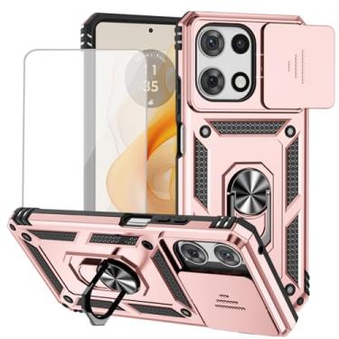 Imagem de Vokuha Capa para Moto G 5G 2025, para Motorola G 2025 5G com protetor de tela de vidro temperado e capa deslizante para câmera, anel de rotação de 360°, capa magnética para Motorola Moto G 5G 2025