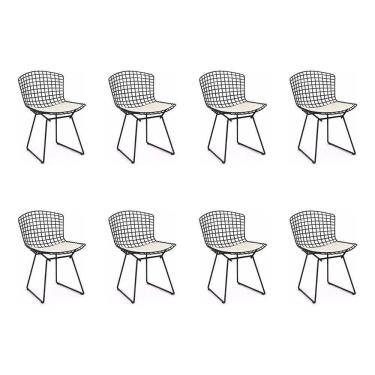 Imagem de Kit 8 Cadeiras Bertoia Preta Com Assento Branco