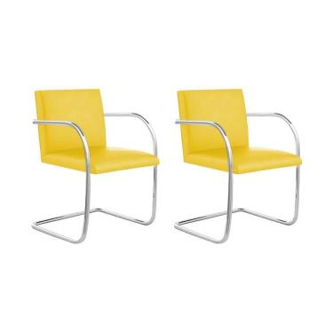 Imagem de Kit 2 Cadeiras Brno Para Escritório Couro Sintético Amarelo Tubular Cromada