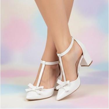 Imagem de Saparto Scarpin Feminino Salto Grosso Médio Bico Fino Tira Tornozelo E