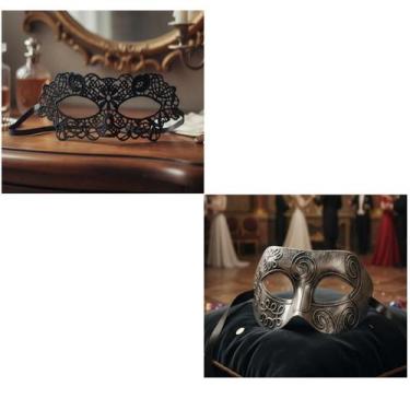 Imagem de Kit C/ 2 Máscaras Casal Baile Festas Debutante 50 Tons de Cinza - CM P
