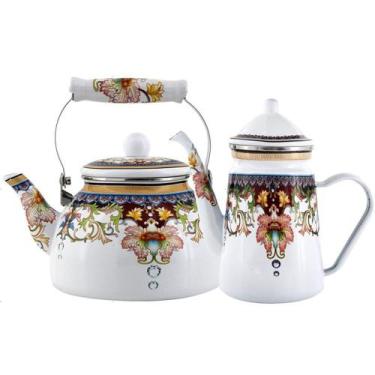 Imagem de Kit Chaleira 2,5l Bule 1,2l Aço Esmaltada Indiana - Gici Casa