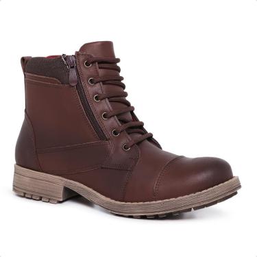 Imagem de Bota Coturno Masculina Couro Cadarço e Ziper Lateral Solado PVC-Feminino