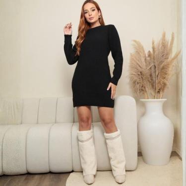 Imagem de Vestido de Tricot Feminino Elegante Tendencia Luxo Moda Manga Longa TR