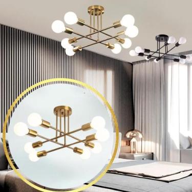 Imagem de Luminária Lustre Sputnik 8 Lâmpadas E27 Teto Plafon 360 Metal Gimpo KJ