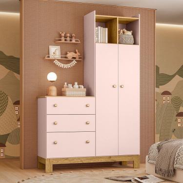 Imagem de Guarda Roupa Infantil 2 Portas com Comoda 3 Gavetas Flora Qmovi