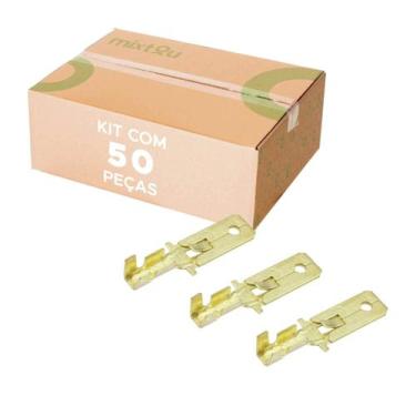 Imagem de 50x Conector Terminal Macho Curto 6,3x8mm Dourado Elétrico - GREEN
