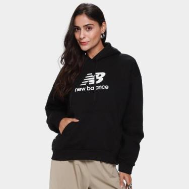 Imagem de Blusa Moletom New Balance Essentials Basic c/ Capuz Feminina, Preto, G