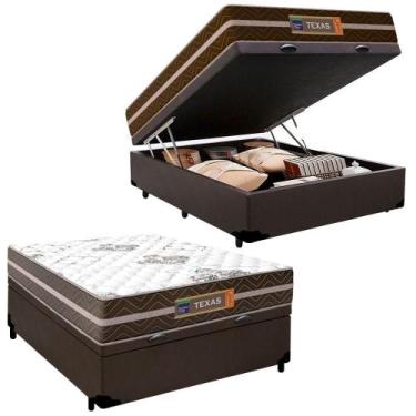 Imagem de Cama Box Baú Casal Sintético + Colchão Molas Ensacadas Texas Colchões 