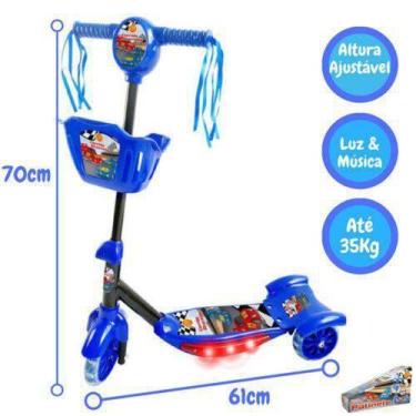 Imagem de Patinete Infantil Azul com 3 Rodinhas e Cestinha Som/Luz - Dm Brasil