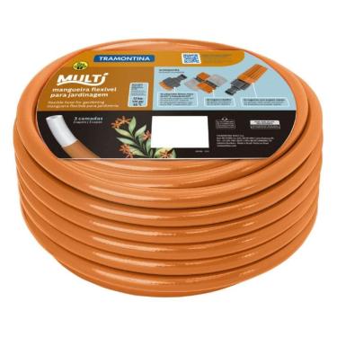 Imagem de Mangueira para Jardim 25m 1/2" Multi Tramontina PVC Flexível Laranja com Engates R...