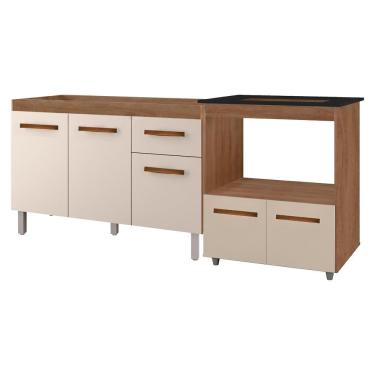 Imagem de Kit Balcão para Pia e Cooktop Savana Off White 5 Portas 1 Prateleira MDP 193cm Moblis Móveis