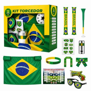 Imagem de Kit Torcedor Brasil com 12 Itens Exclusivos Copa do Mundo para Jogos Festas Eventos e Comemorações